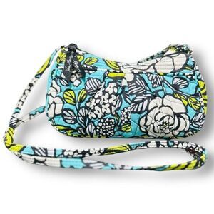 Vera Bradley Blue Floral Crossbody Bag Small Quilted Cotton Adjustable Strap